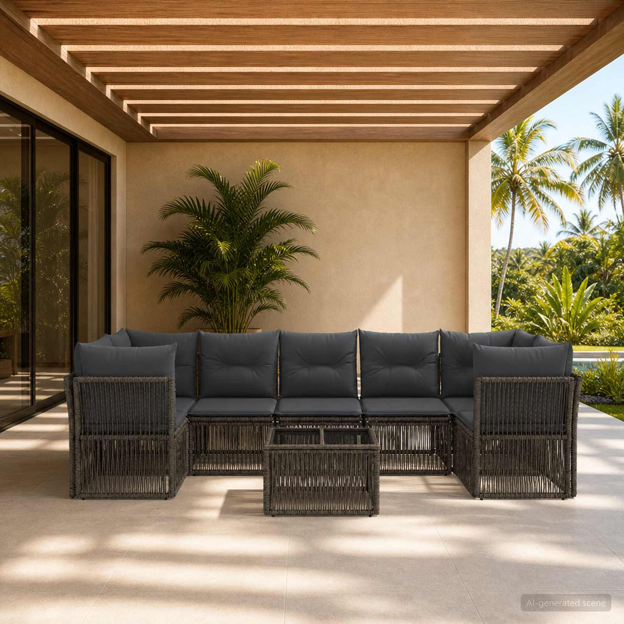 vidaXL Garden Sofa Set 8 pcs Black poly rattan