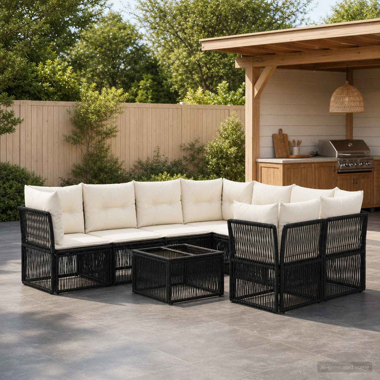 vidaXL Tuinbank Set 9 st Zwart poly rattan