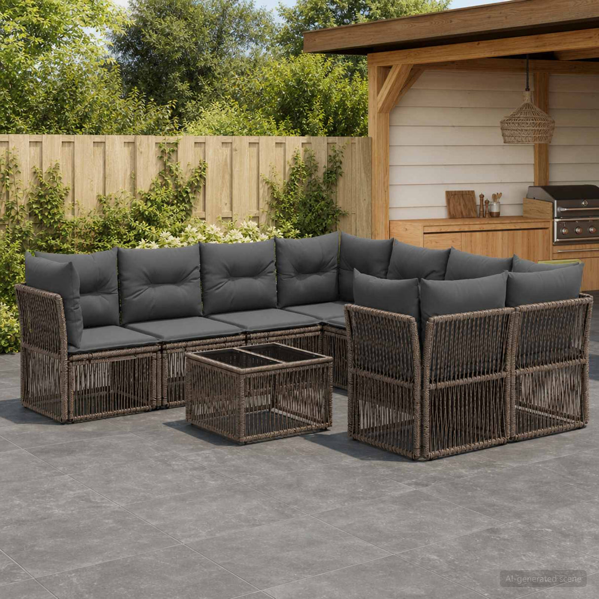 vidaXL Tuinbank Set 9 st Zwart poly rattan