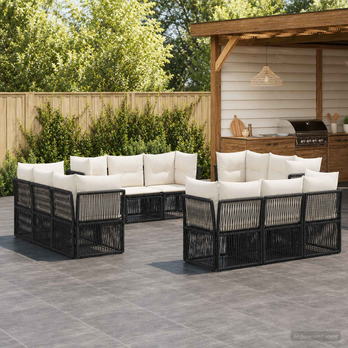 vidaXL Tuinbank Set 13 pcs Zwart poly rattan