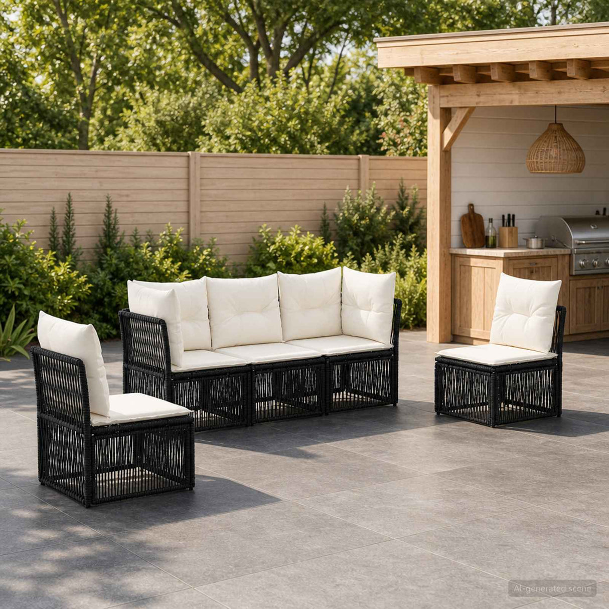 vidaXL Tuinbank Set 6 pcs Zwart poly rattan