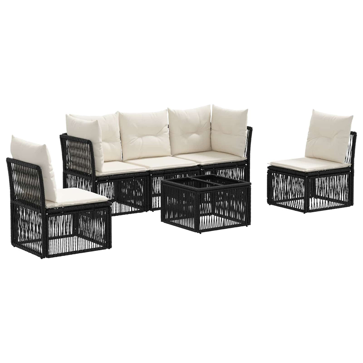 vidaXL Tuinbank Set 6 pcs Zwart poly rattan