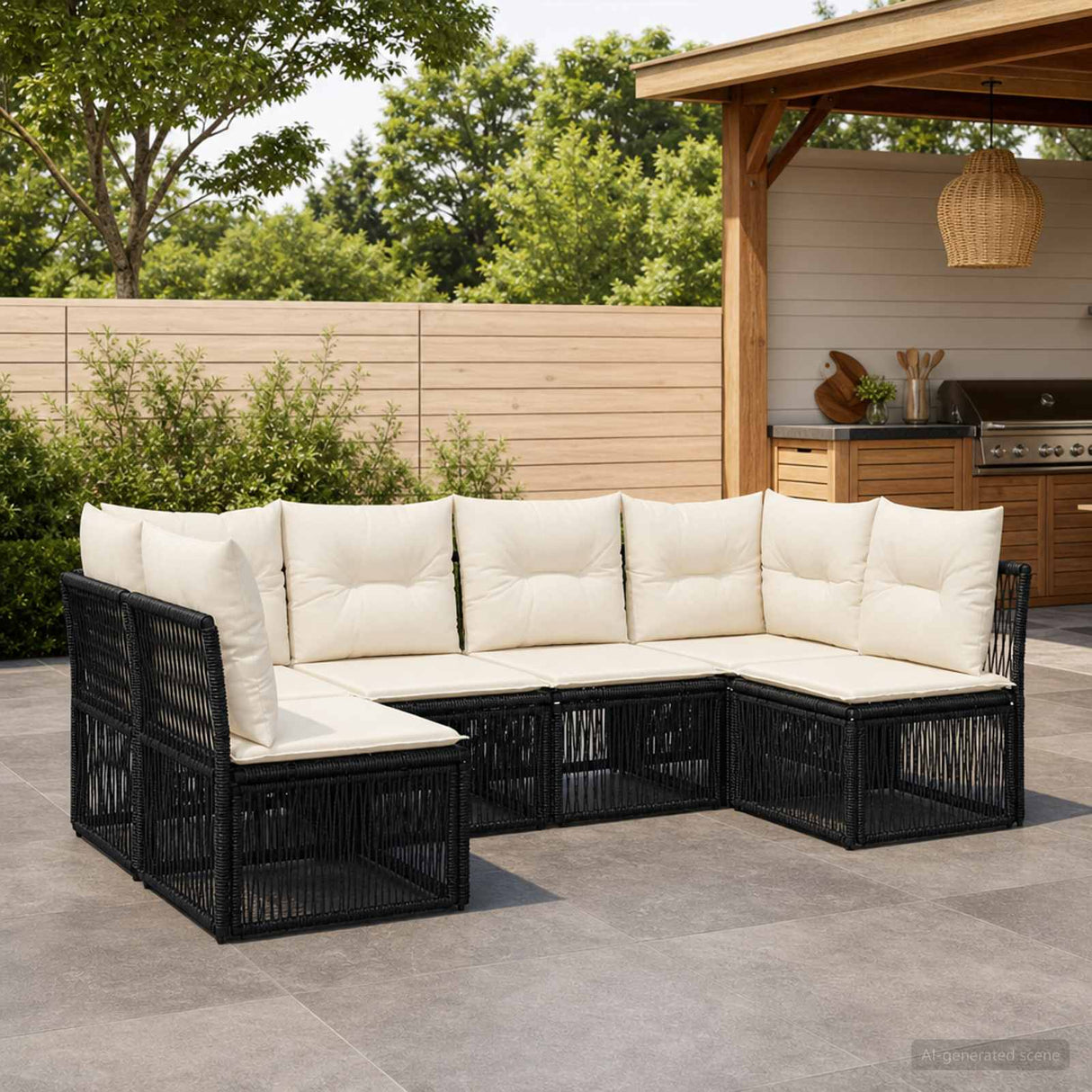 vidaXL Garden Sofa Set 7 Pieces Black Poly Rattan