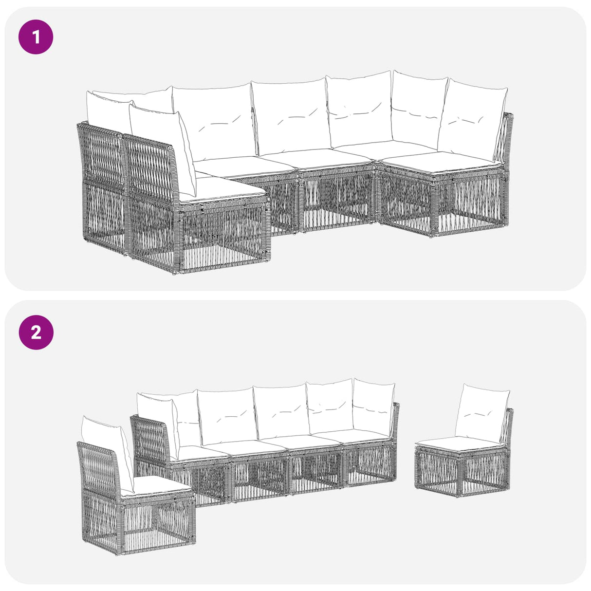 vidaXL Garden Sofa Set 7 Pieces Black Poly Rattan