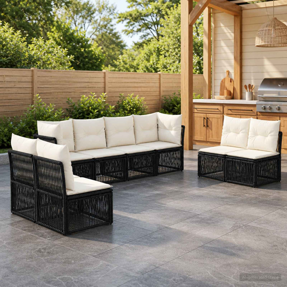 vidaXL Garden Bench Set 9 pcs Black poly rattan