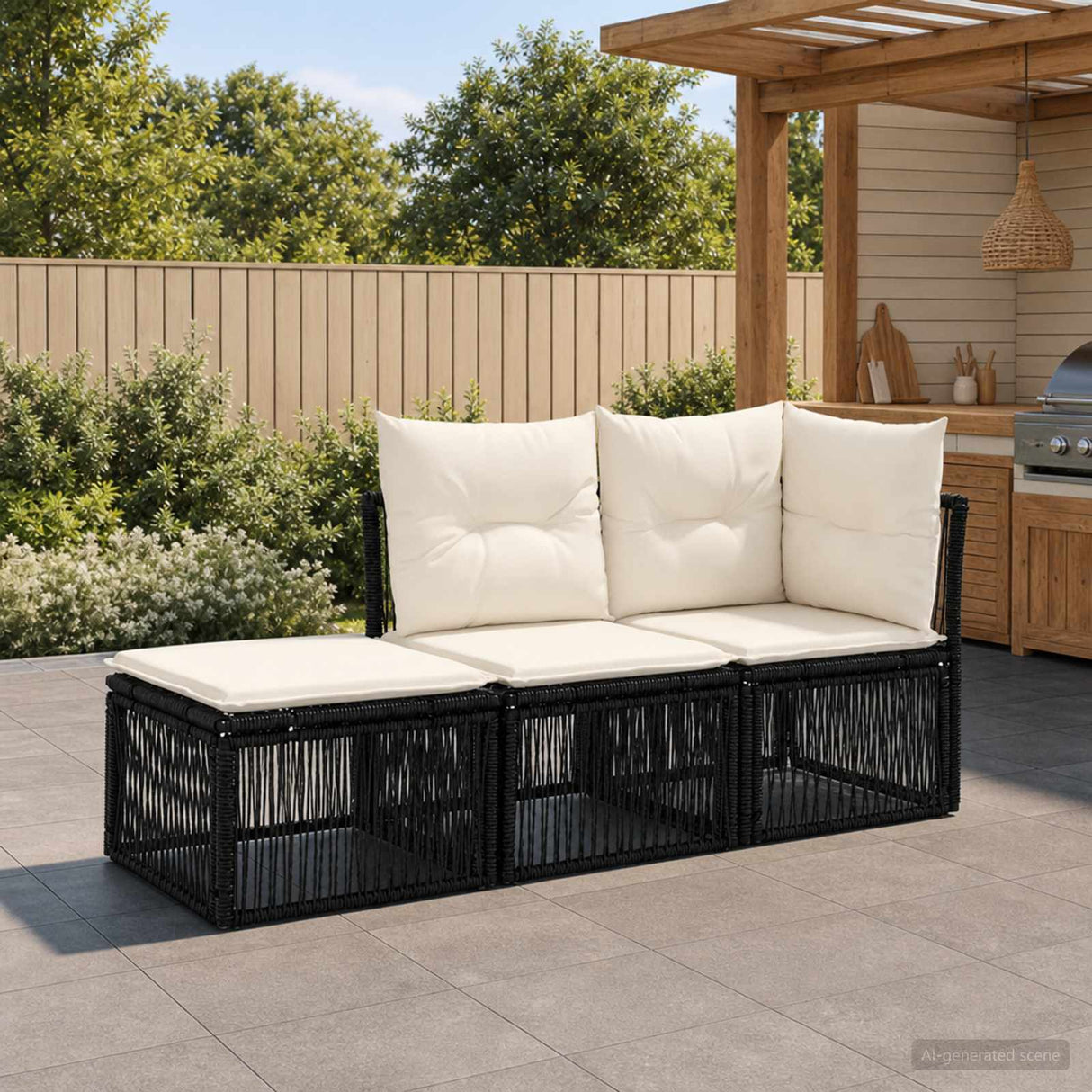 vidaXL Tuinbank Set 3 st 3-Aantal zitplaatsen Zwart poly rattan