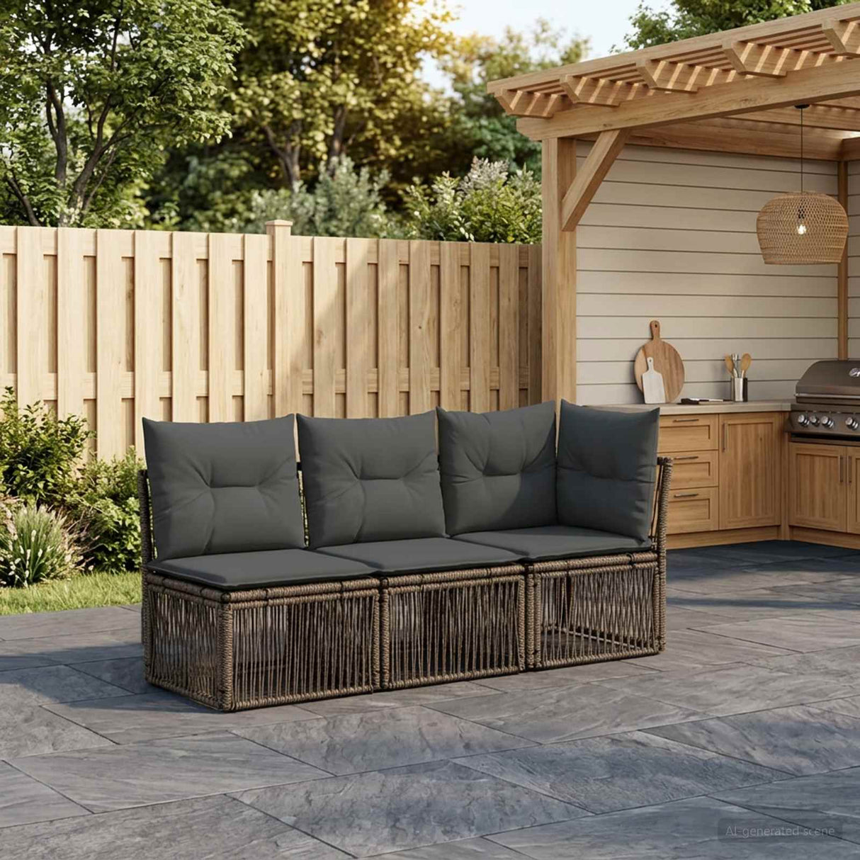 vidaXL Tuinbank Set 3 st 3-Aantal zitplaatsen Zwart poly rattan