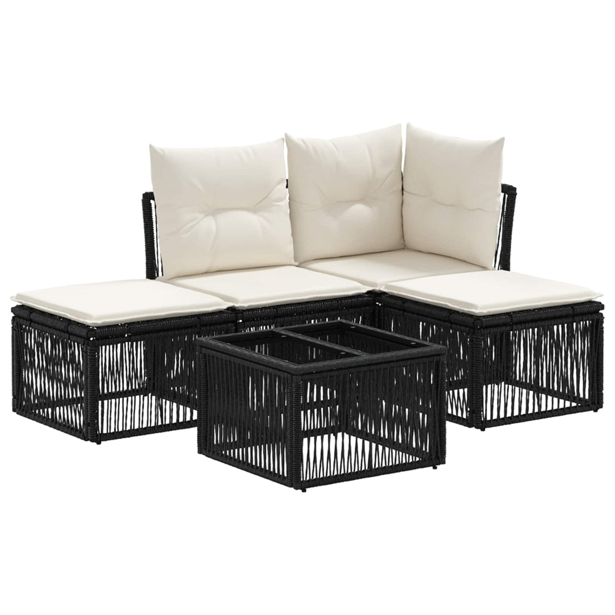 vidaXL Garden Lounge Set 5 Pieces Black Poly Rattan