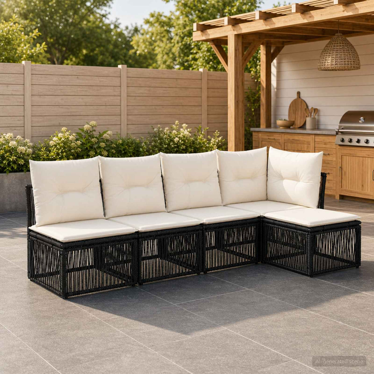 vidaXL Tuinbank Set 6 pcs Zwart poly rattan