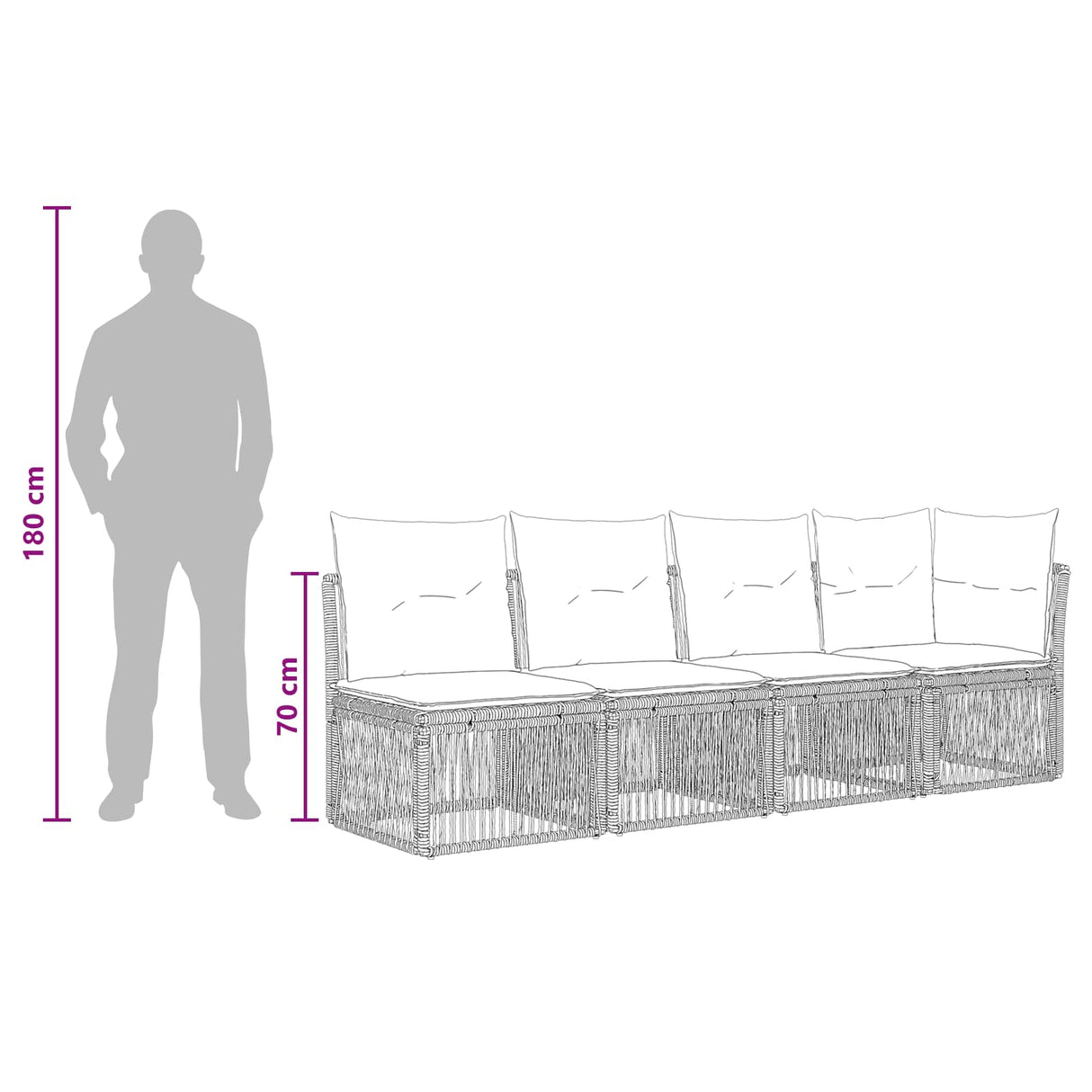 vidaXL Tuinbank Set 6 pcs Zwart poly rattan