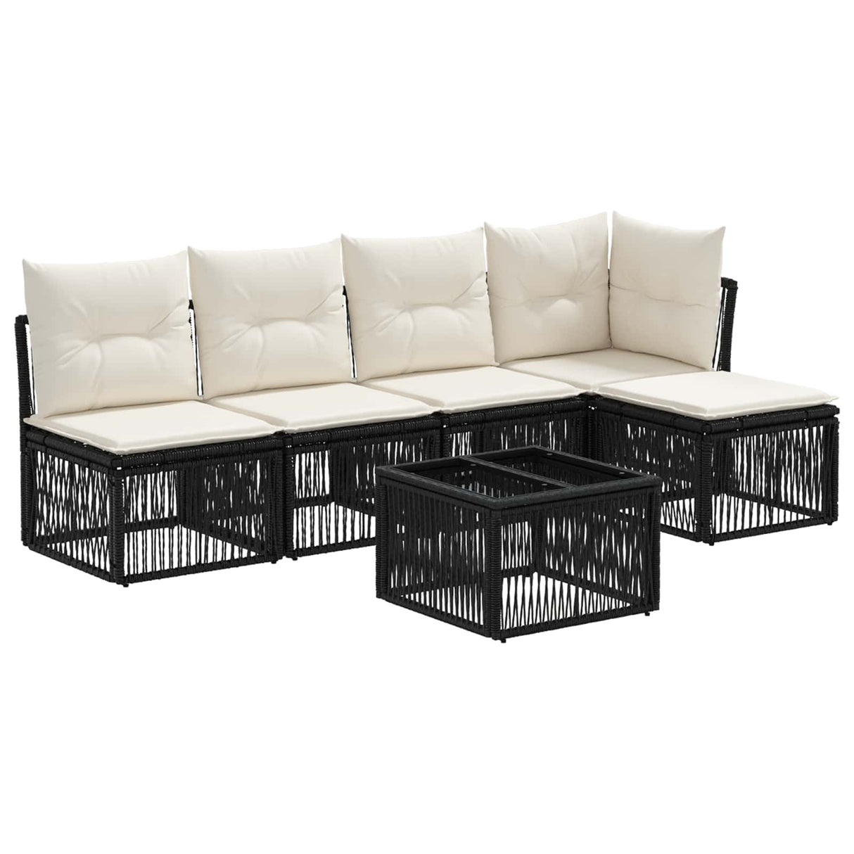 vidaXL Tuinbank Set 6 pcs Zwart poly rattan