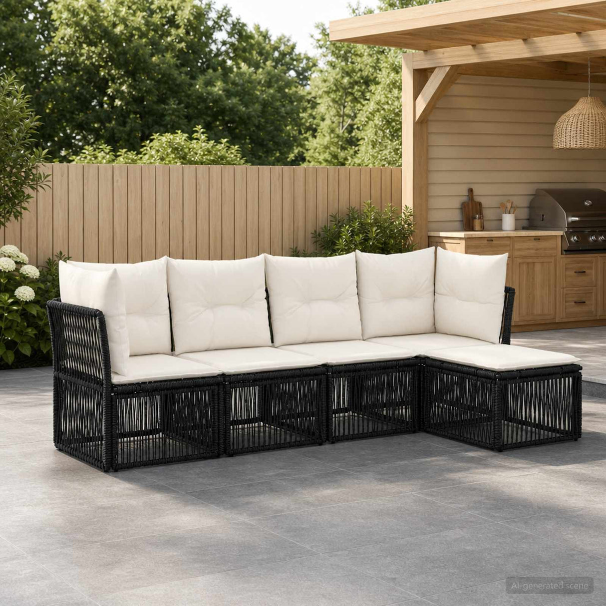vidaXL Tuinbank Set 6 pcs Zwart poly rattan