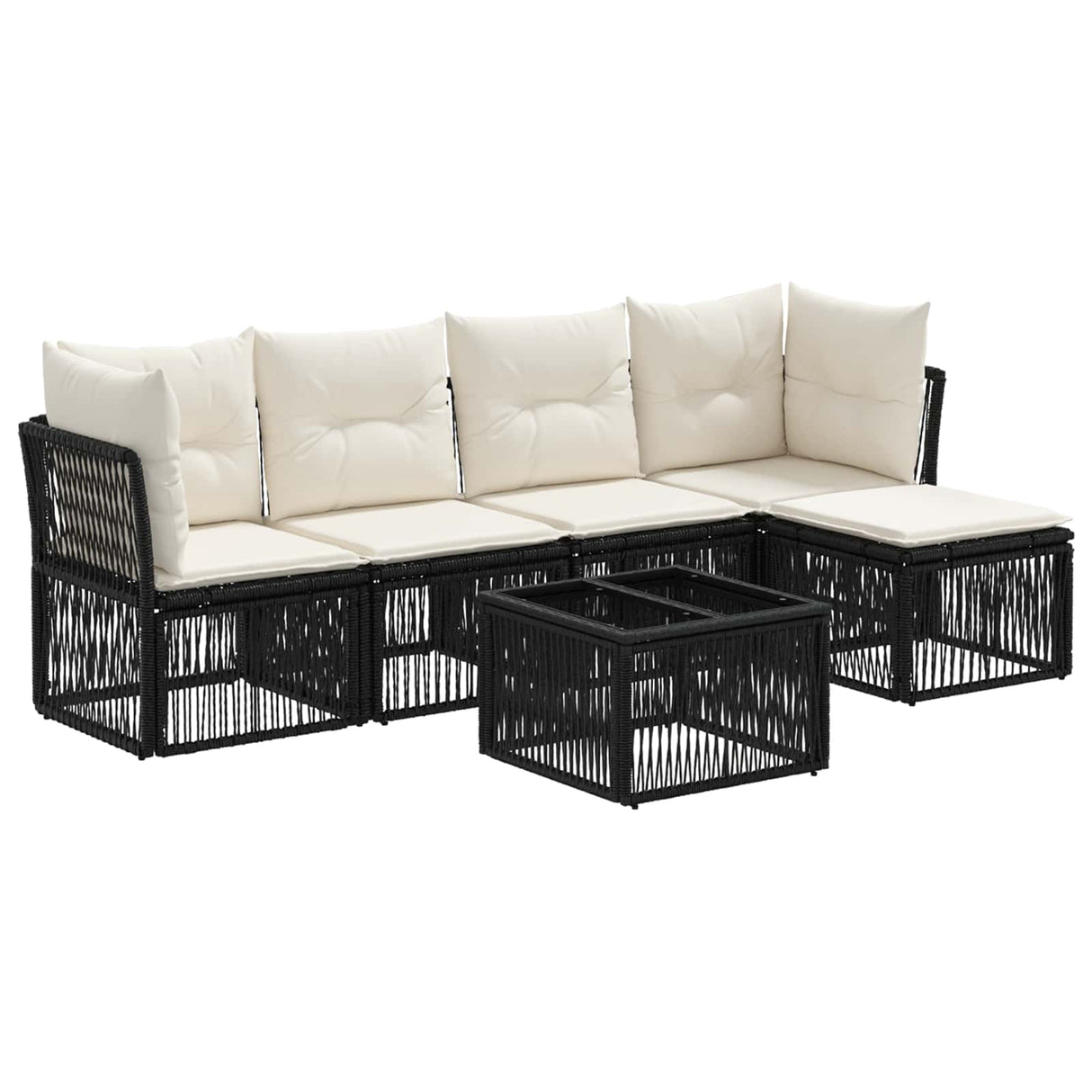 vidaXL Tuinbank Set 6 pcs Zwart poly rattan