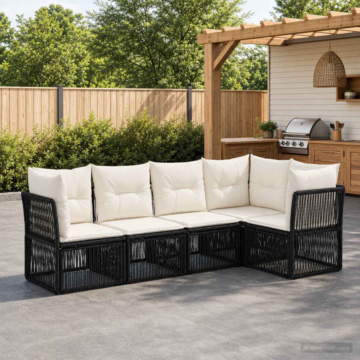 vidaXL Tuinbank Set 6 pcs Zwart poly rattan