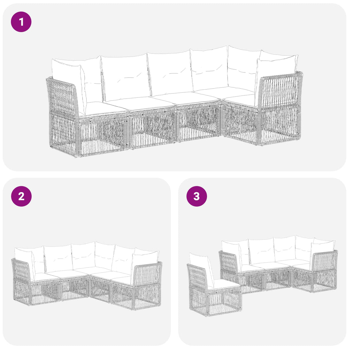 vidaXL Tuinbank Set 6 pcs Zwart poly rattan
