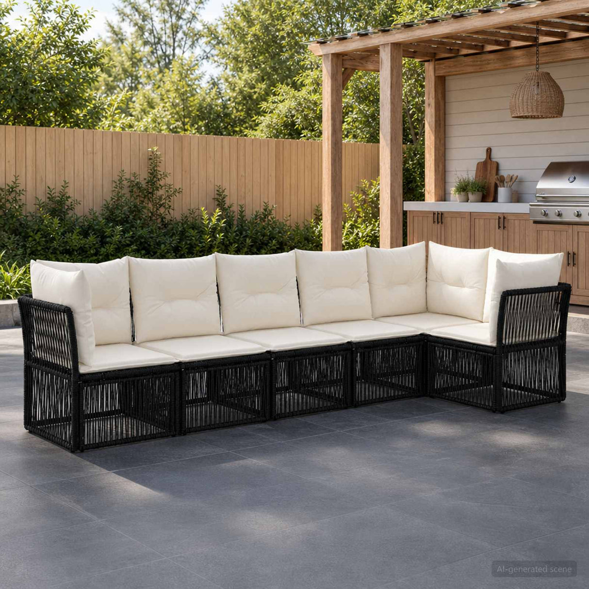 vidaXL Tuinbank Set 7 pcs Zwart poly rattan