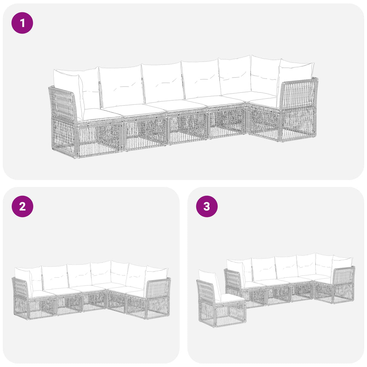 vidaXL Tuinbank Set 7 pcs Zwart poly rattan