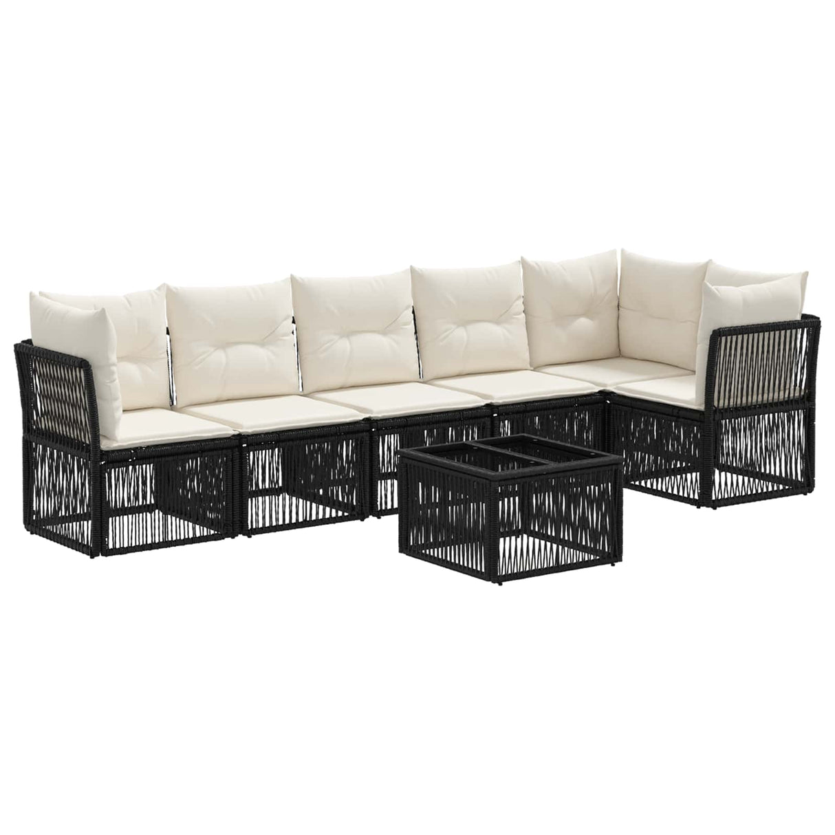 vidaXL Tuinbank Set 7 pcs Zwart poly rattan