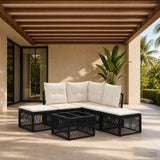 vidaXL Tuinbank Set 6 pcs Zwart poly rattan