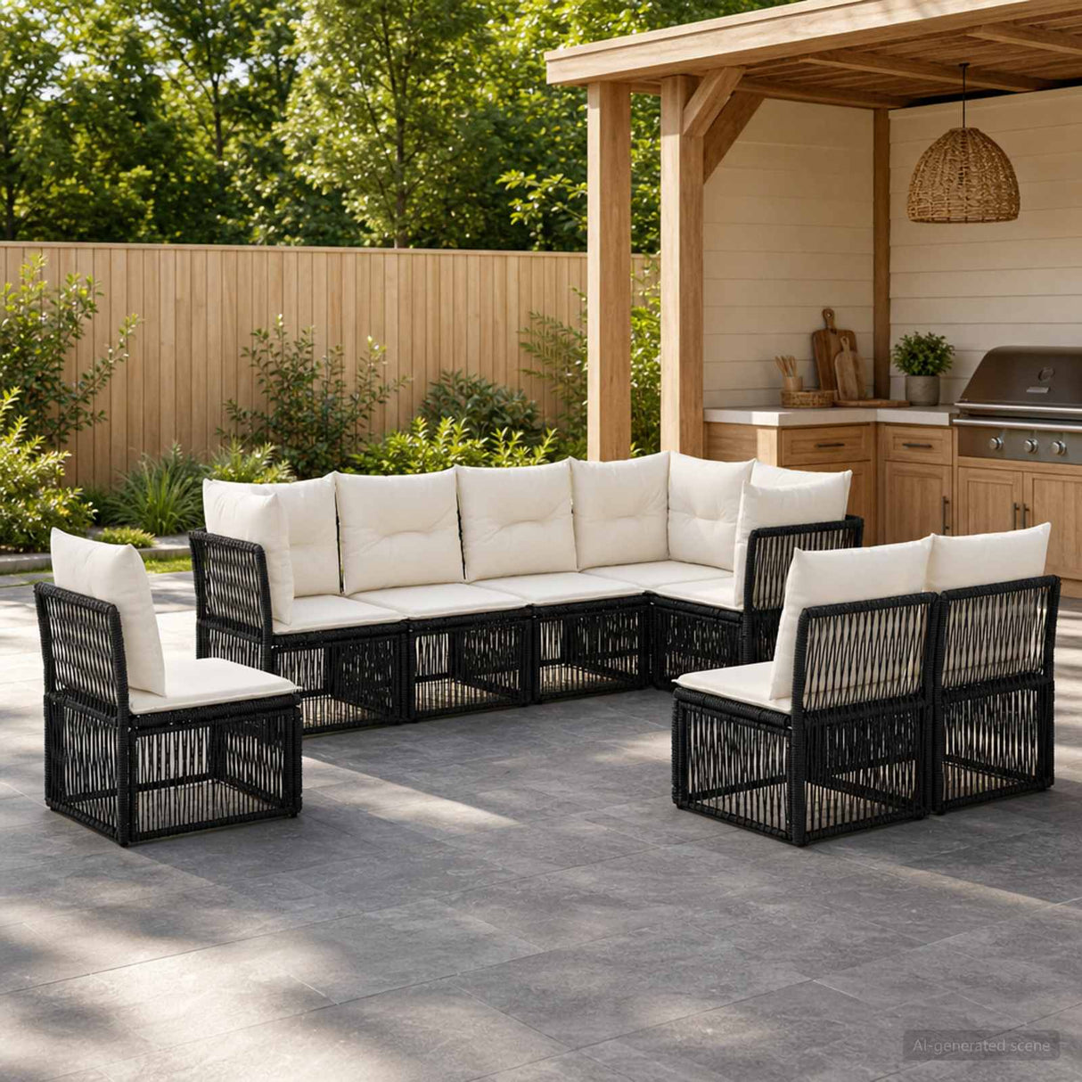 vidaXL Garden Sofa Set 9 pcs Black poly rattan