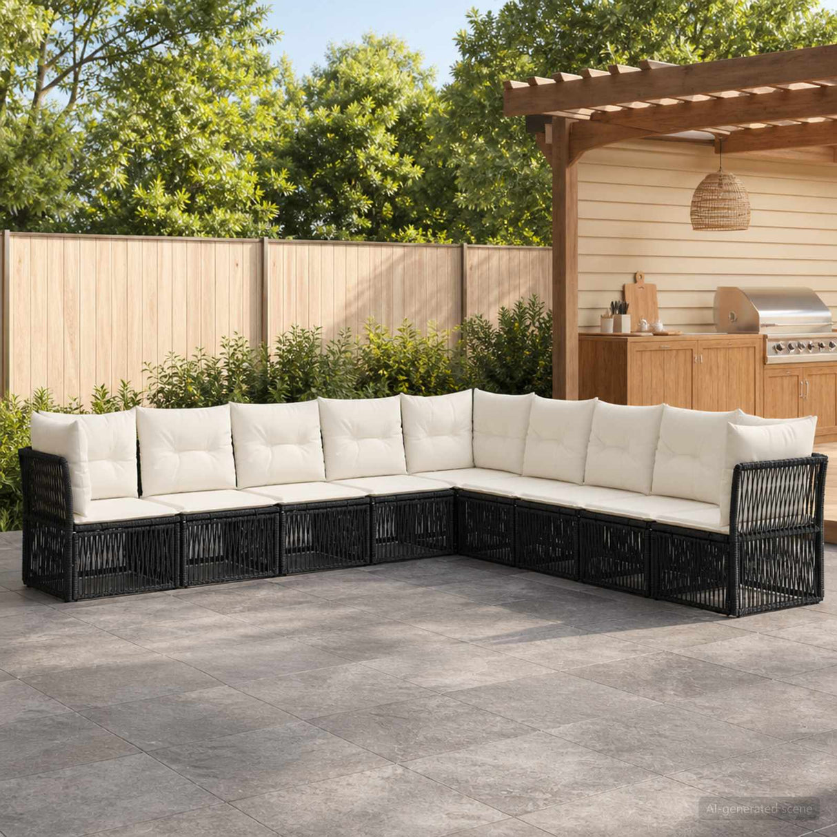 vidaXL Tuinbank Set 10 pcs Zwart poly rattan