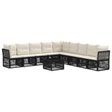 vidaXL Tuinbank Set 10 pcs Zwart poly rattan