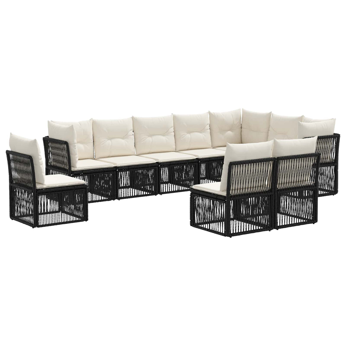 vidaXL Tuinbank Set 11 pcs Zwart poly rattan