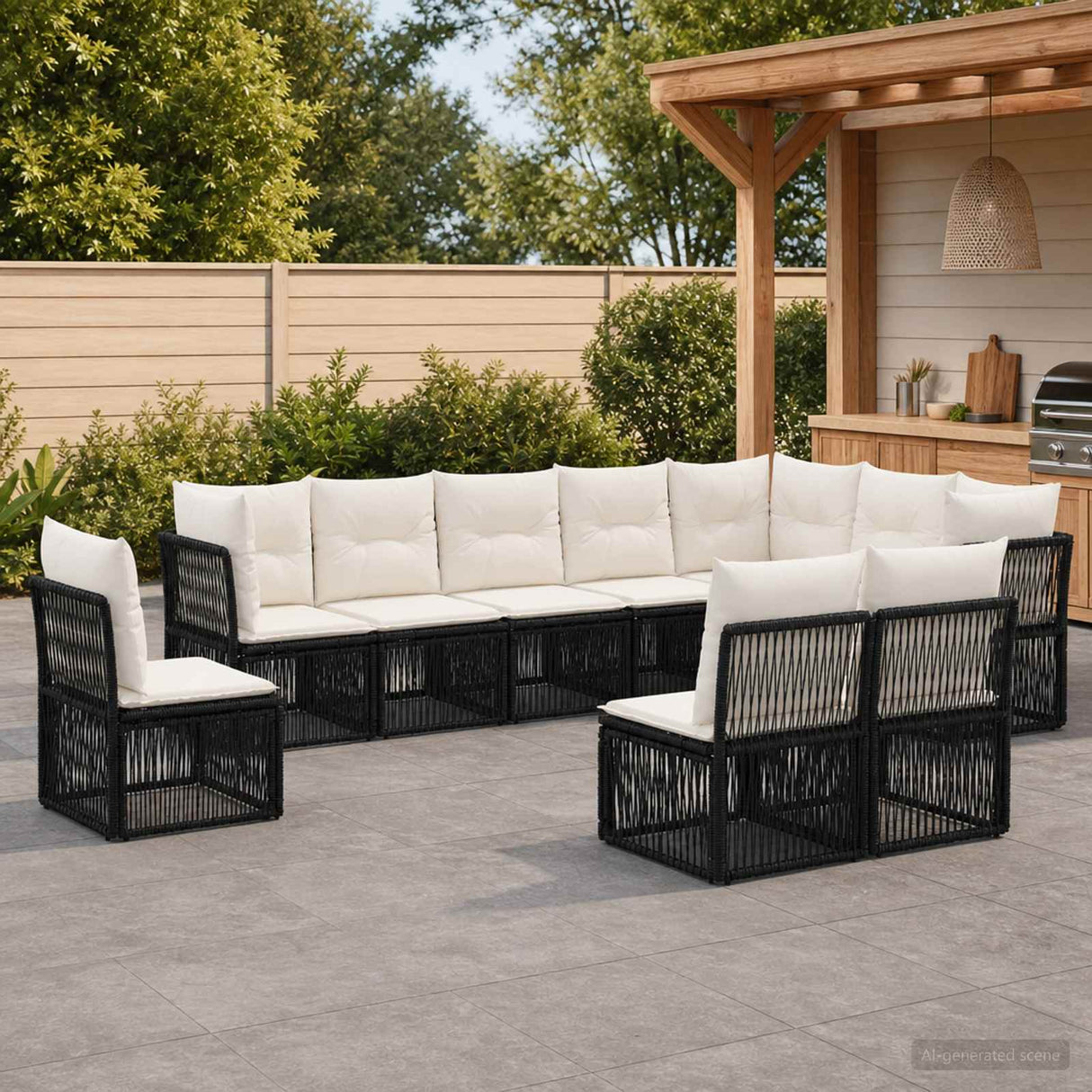 vidaXL Tuinbank Set 11 pcs Zwart poly rattan