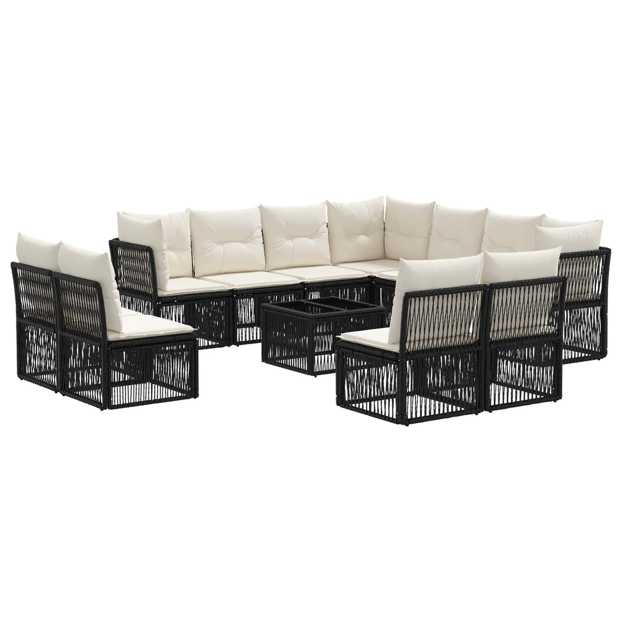 vidaXL Tuinbank Set 12 pcs Zwart poly rattan