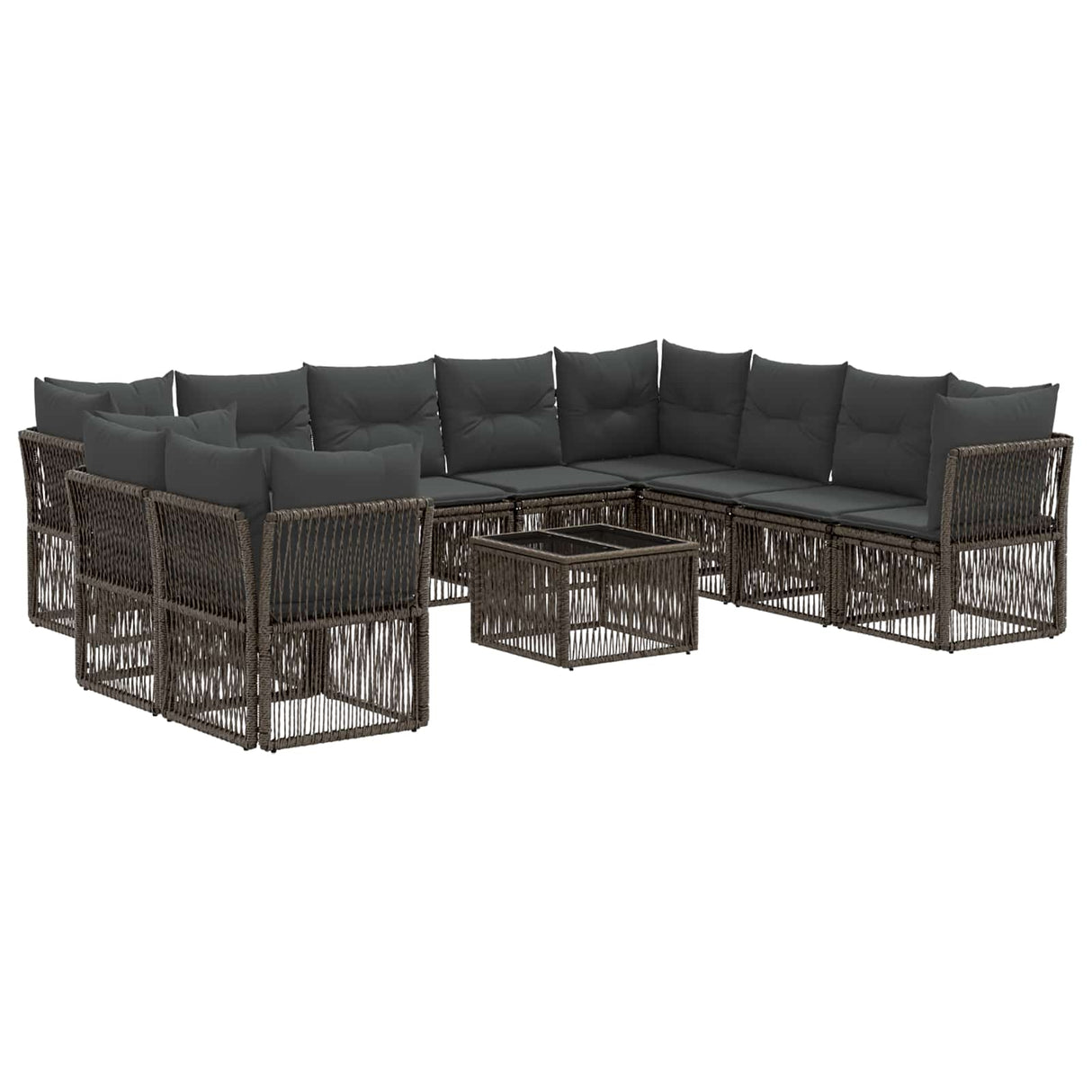 vidaXL Tuinbank Set 11 pcs Zwart poly rattan