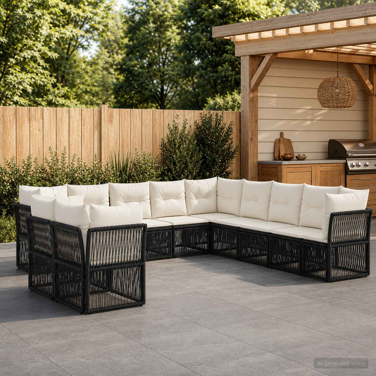 vidaXL Tuinbank Set 12 pcs Zwart poly rattan