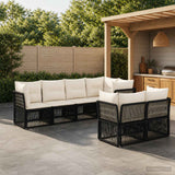 vidaXL Tuinbank Set 7 st 7-Aantal zitplaatsen Zwart poly rattan