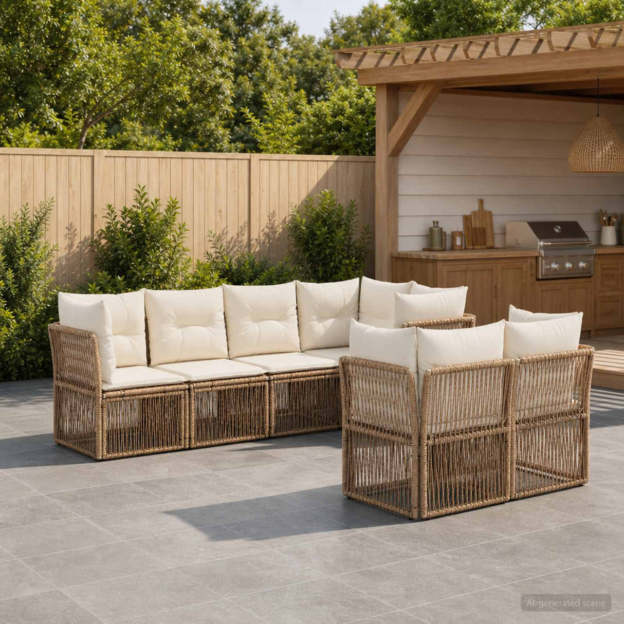vidaXL Tuinbank Set 7 st 7-Aantal zitplaatsen Zwart poly rattan