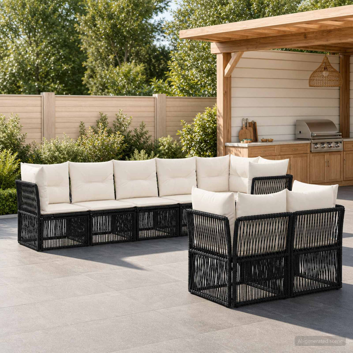 vidaXL Tuinbank Set 9 pcs Zwart poly rattan