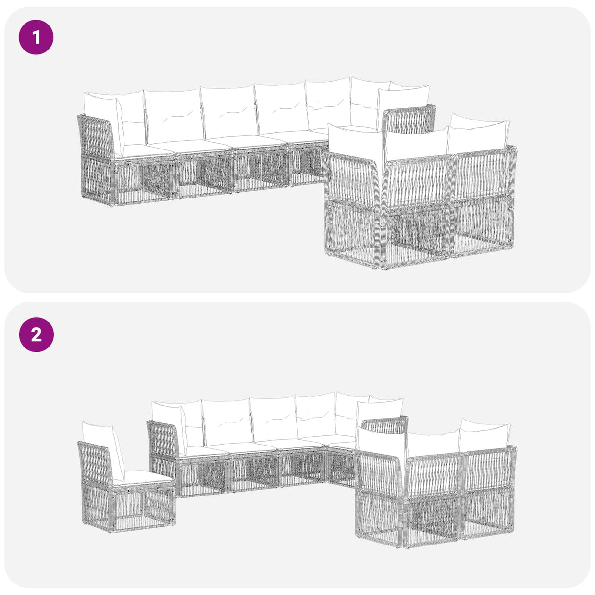 vidaXL Tuinbank Set 9 pcs Zwart poly rattan