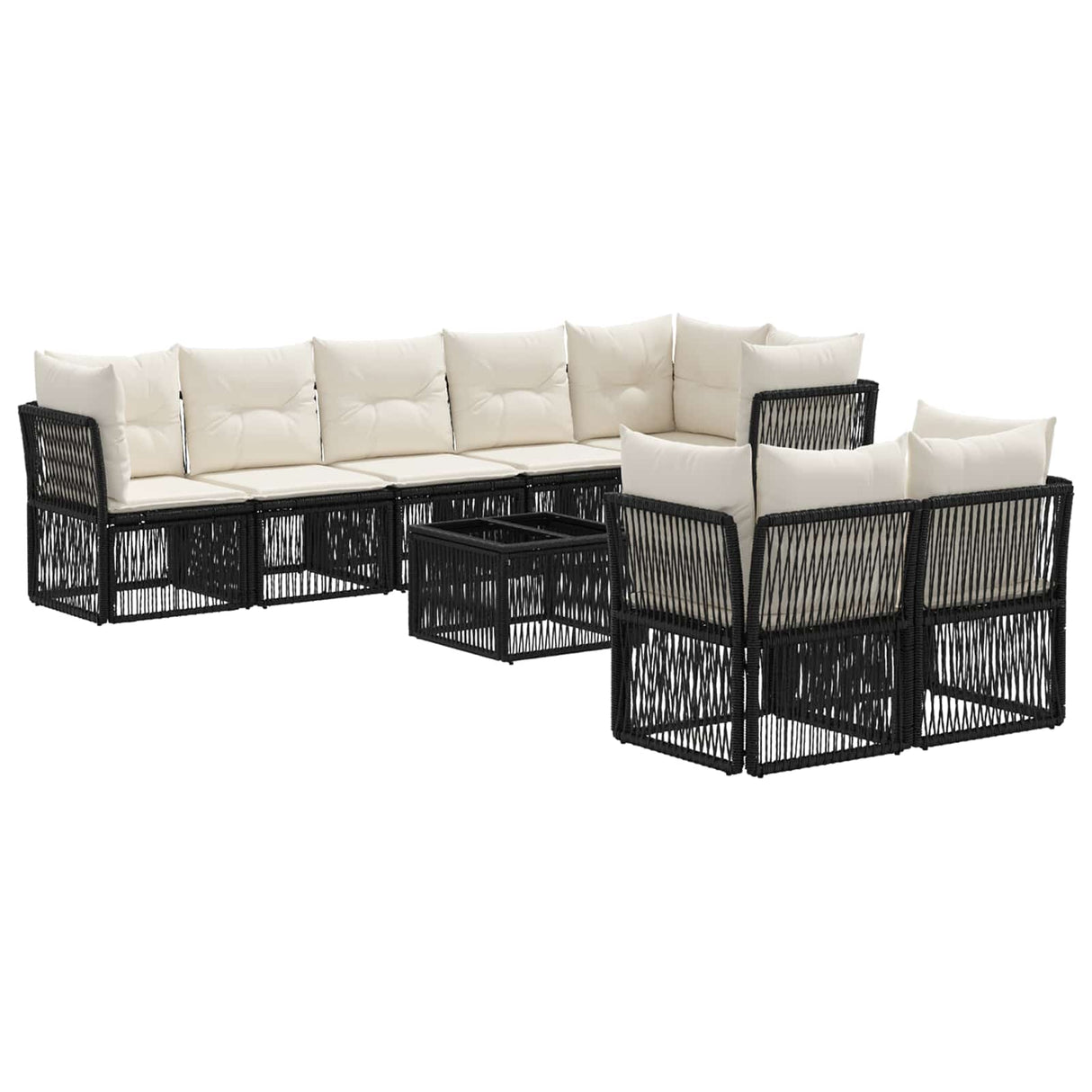 vidaXL Tuinbank Set 9 pcs Zwart poly rattan