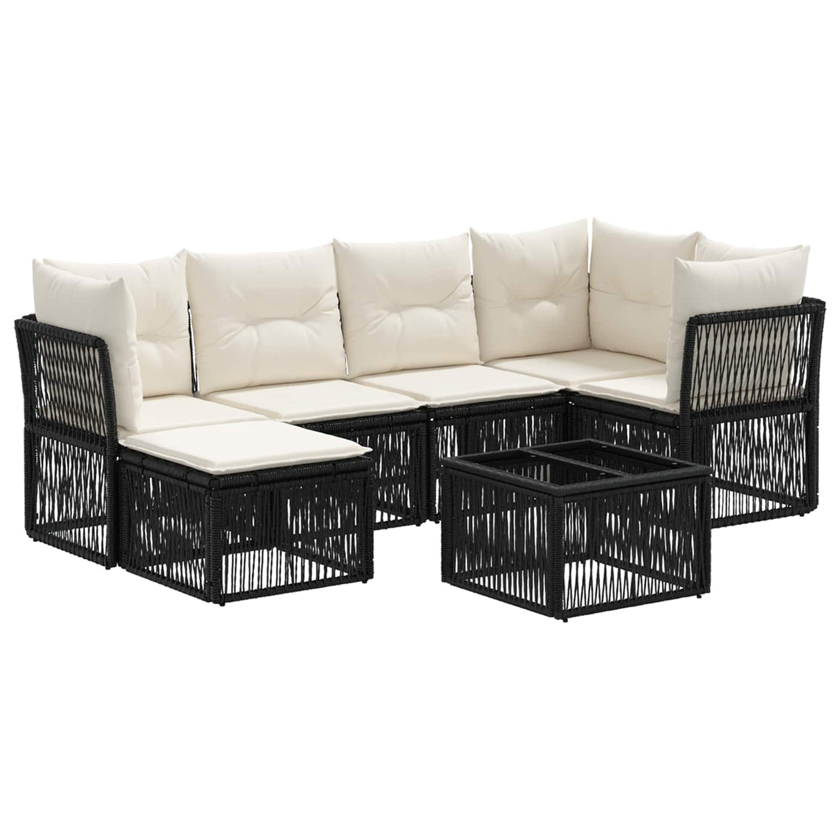 vidaXL Garden Sofa Set 7 pcs Black Poly Rattan