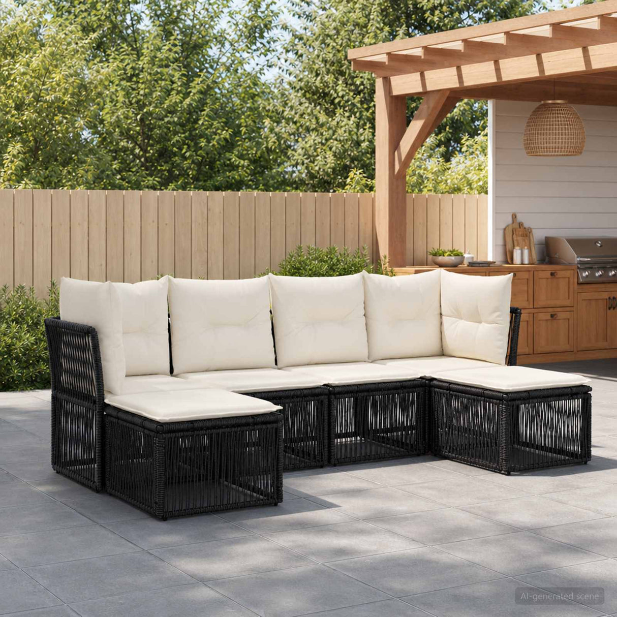 vidaXL Garden Dining Set 7 pcs Black Poly Rattan