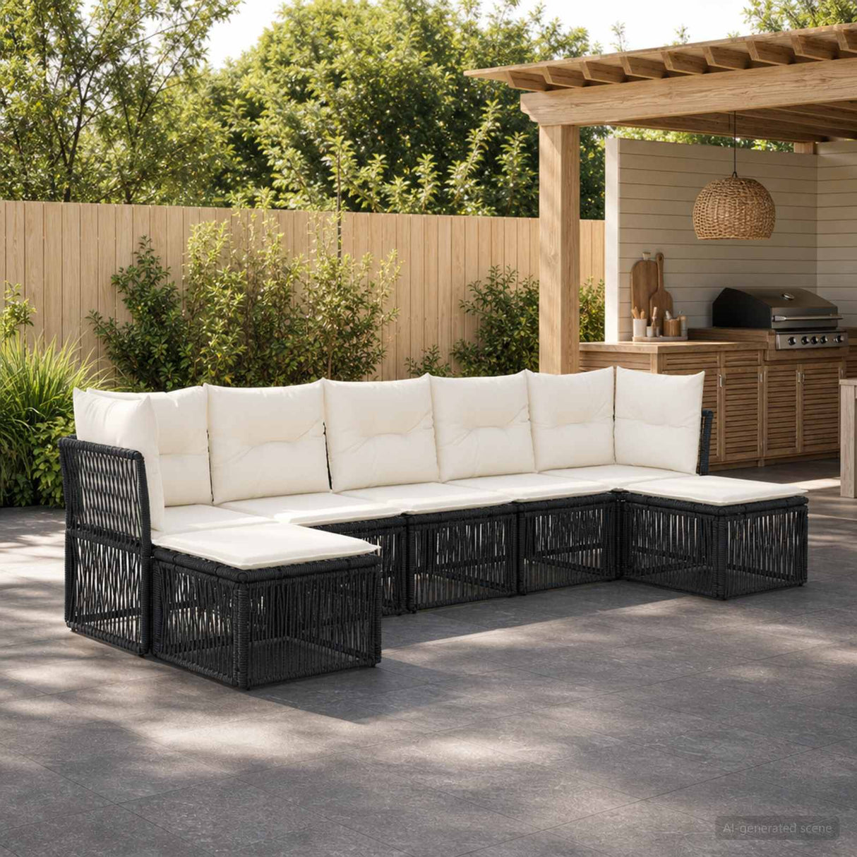 vidaXL Tuinbank Set 8 pcs Zwart poly rattan