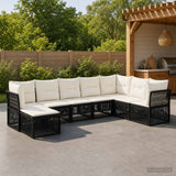vidaXL Tuinbank Set 9 pcs Zwart poly rattan