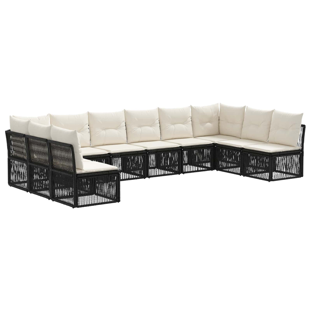 vidaXL Tuinbank Set 11 pcs Zwart poly rattan