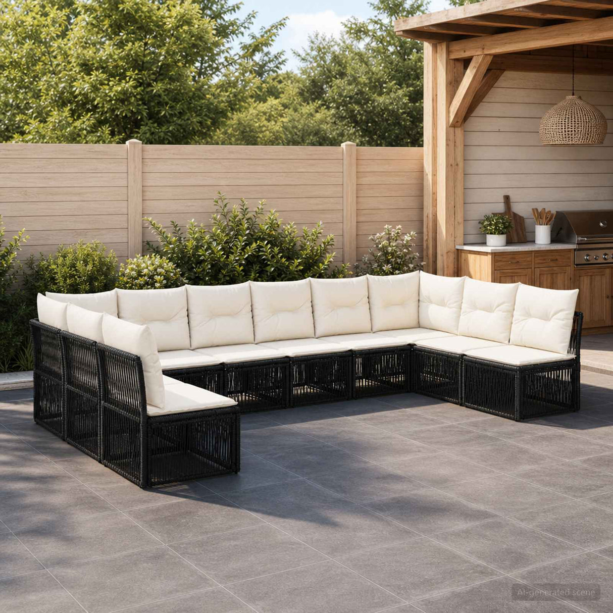 vidaXL Tuinbank Set 11 pcs Zwart poly rattan