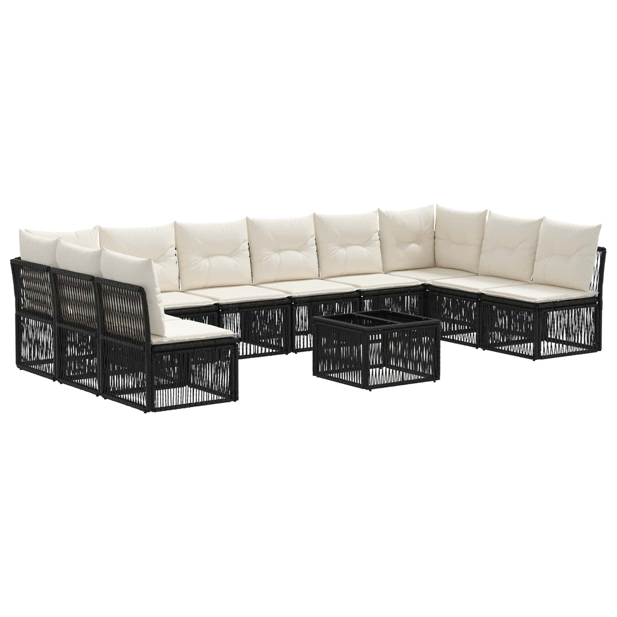 vidaXL Tuinbank Set 11 pcs Zwart poly rattan