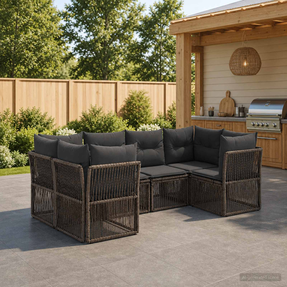 vidaXL Garden Sofa Set 6 pcs 6-Seater Black poly rattan