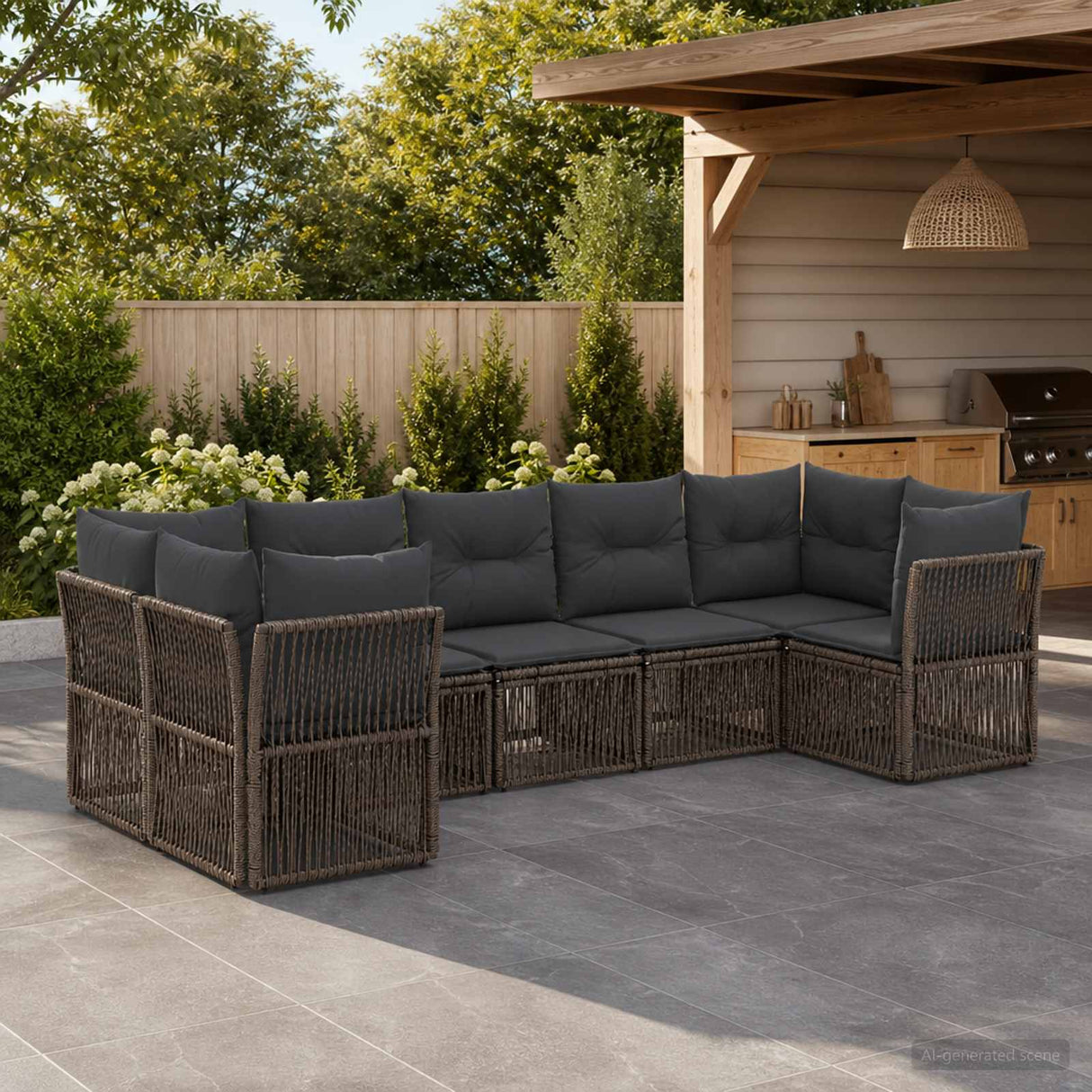 vidaXL Garden Sofa Set 7 pcs 7-Seater Black poly rattan
