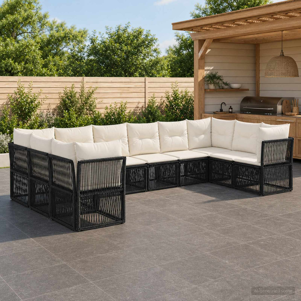 vidaXL Tuinbank Set 11 pcs Zwart poly rattan
