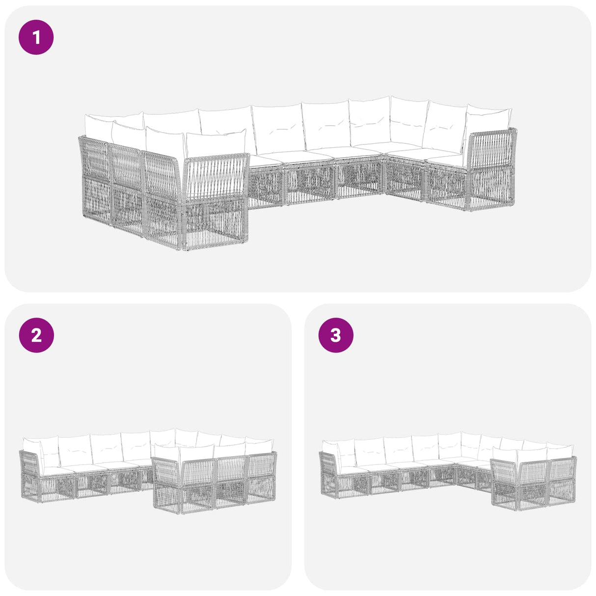 vidaXL Tuinbank Set 11 pcs Zwart poly rattan