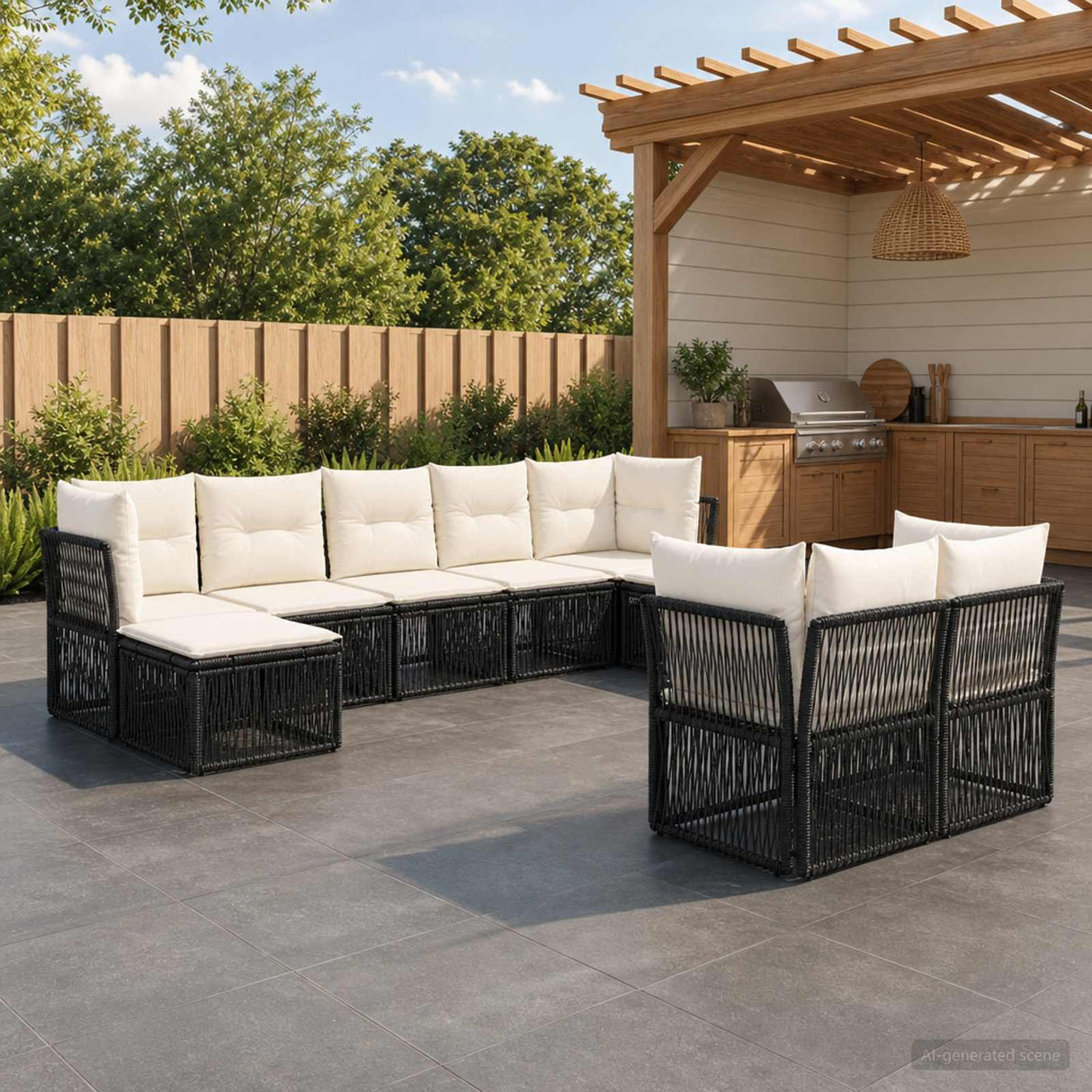 vidaXL Tuinbank Set 10 pcs Zwart poly rattan