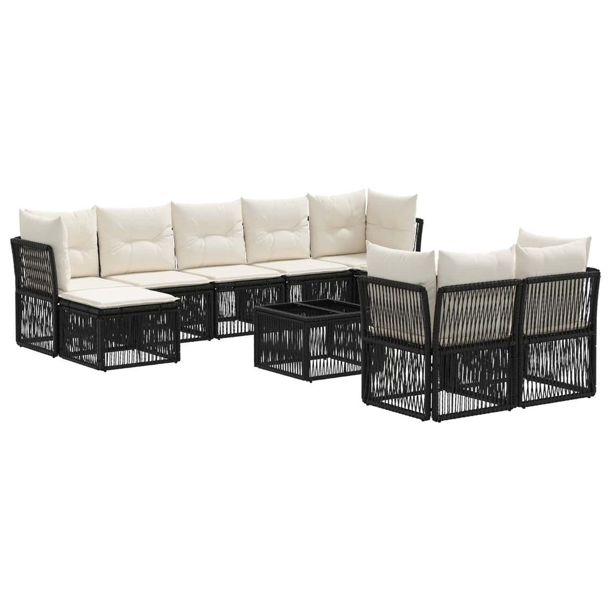 vidaXL Tuinbank Set 10 pcs Zwart poly rattan
