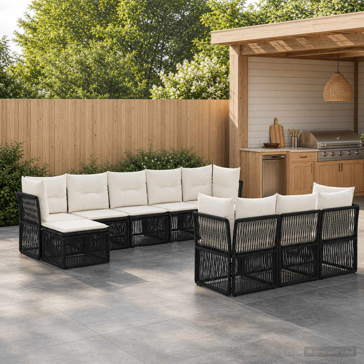 vidaXL Garden Dining Set 11 Pieces Black Poly Rattan